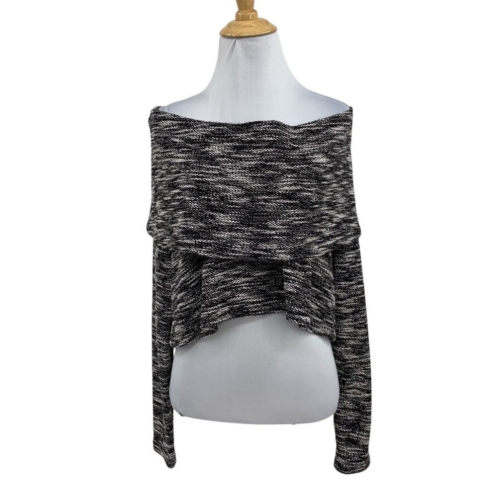 Sympli Sweater Womens 8 Weight Off The Shoulder Marled Knit Long Sleeve Cropped